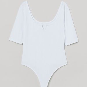 H&M White Ribbed Thong Bodysuit womens XL